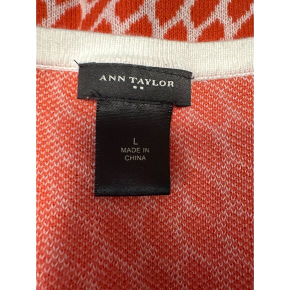 Ann Taylor Womens Coral & White Patterned Button-Up Cardigan Sweater L - Picture 5 of 7